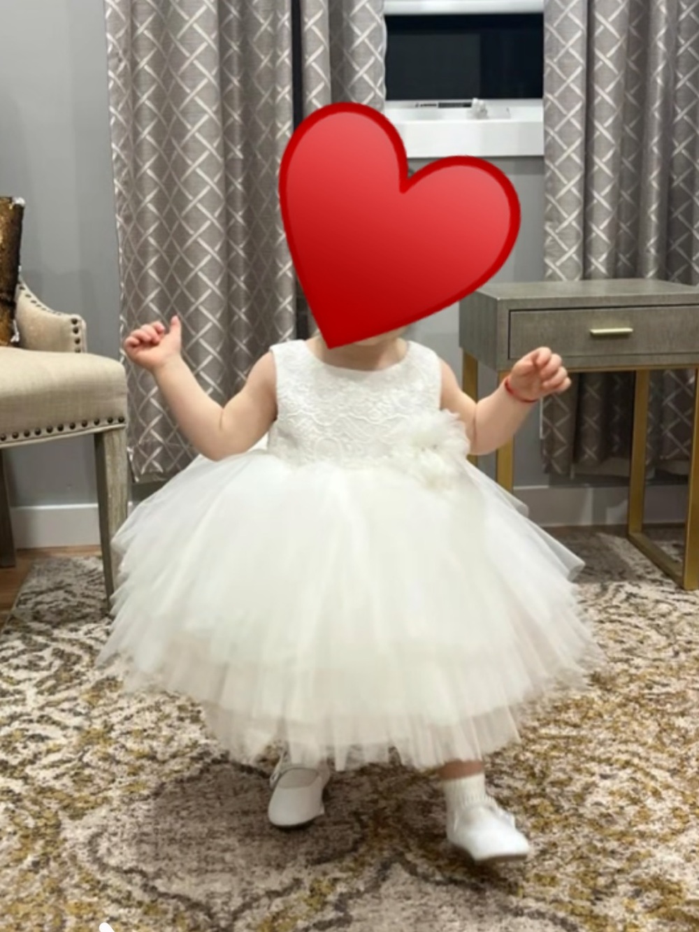 White Tulle Baby Dress with Floral Waist Accent
